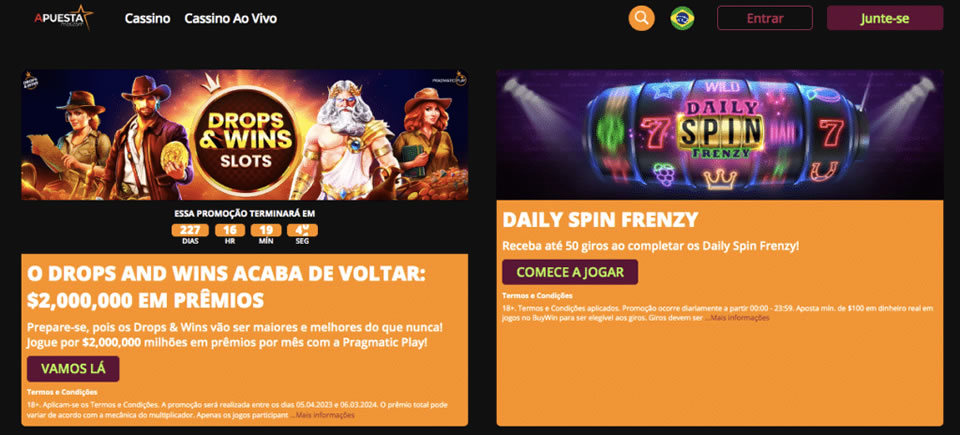 Quanto ao casino, o bónus é de 100%, mas é limitado a 120 euros/$ para o primeiro depósito e 50% para o segundo depósito, limitado a 100 euros/$. Além disso, você pode obter 120 rodadas grátis no slot Cowboys Gold com seu primeiro depósito e 50 rodadas grátis no Take Olympus com seu segundo depósito.